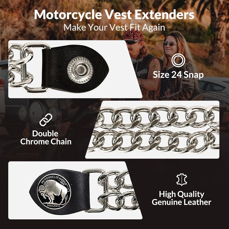 Mirthcos Motorcycle Vest Extenders for Men & Women - 4 PCS Leather Vest Extensions for Biker - Durable Double Chrome Chains - Image 2
